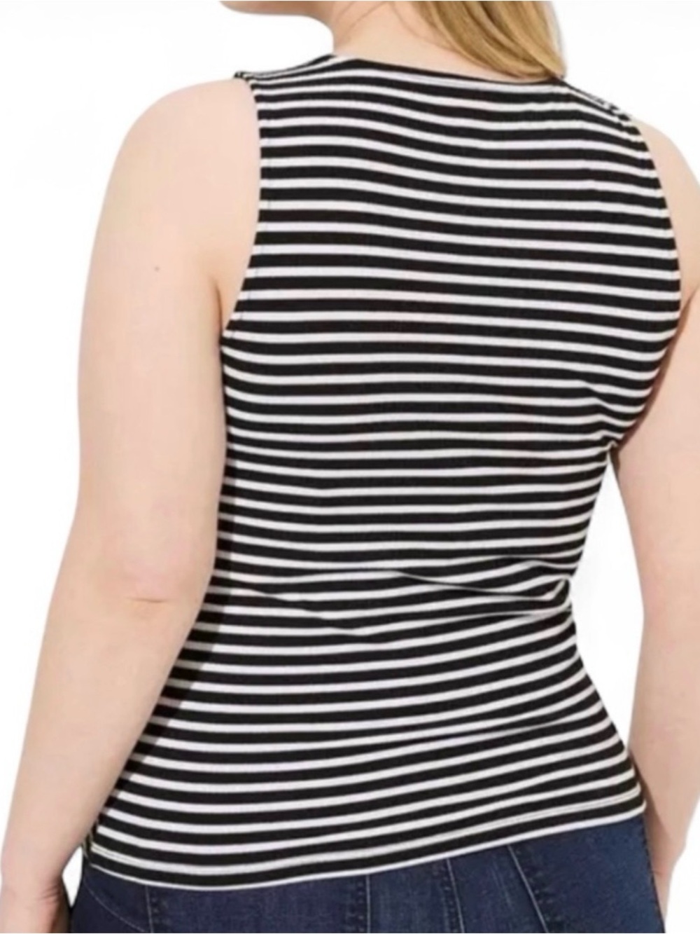5X Plus Size Torrid Black White Striped Tank Top Lace Up Ruched Tie Rib Knit - Picture 2 of 10